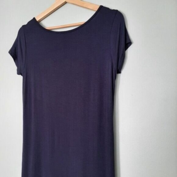 BEBE Long Hi-Low Hem T-shirt Tunic Top Short Sleeve Blue Sz XS - Picture 7 of 9